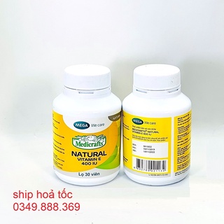 Viên uống bổ sung vitamin e chống oxy hoá mega natural vitamin e 400iu lọ 30 viên nang