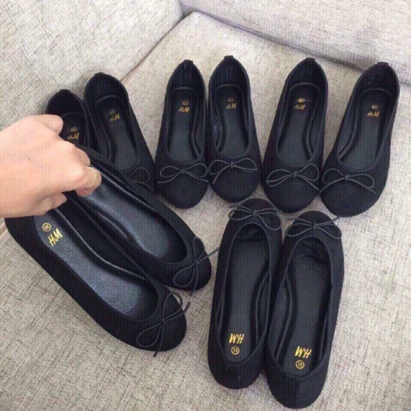 Giày búp bê da lộn gắn nơ