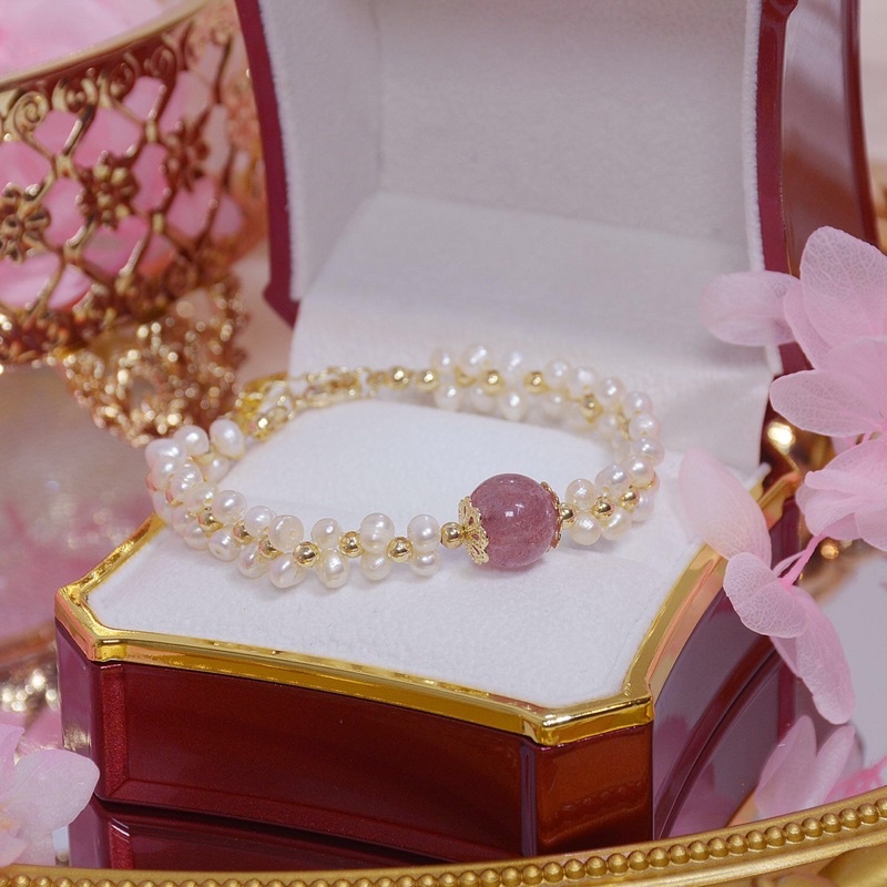 Vòng tay hạt đan 5ly mix đá hồng