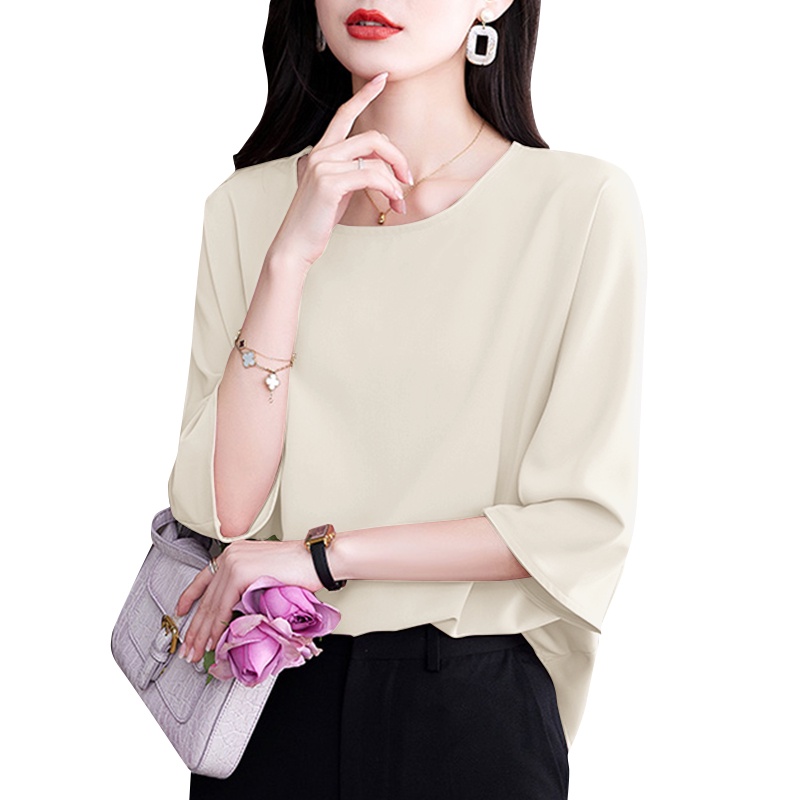 Áo kiểu ZANZEA tay lửng cổ tròn màu trơn thời trang dành cho nữ