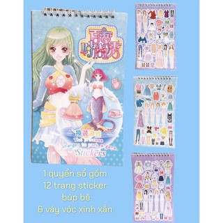 Rất nhiều mẫu - Sổ Tay Sổ Lò Xo Sticker Hình Dán Đính Hạt DIY Búp Bê Váy Đầm Cute Cho Bé Dán Tập Vở Thay Đồ Búp Bê