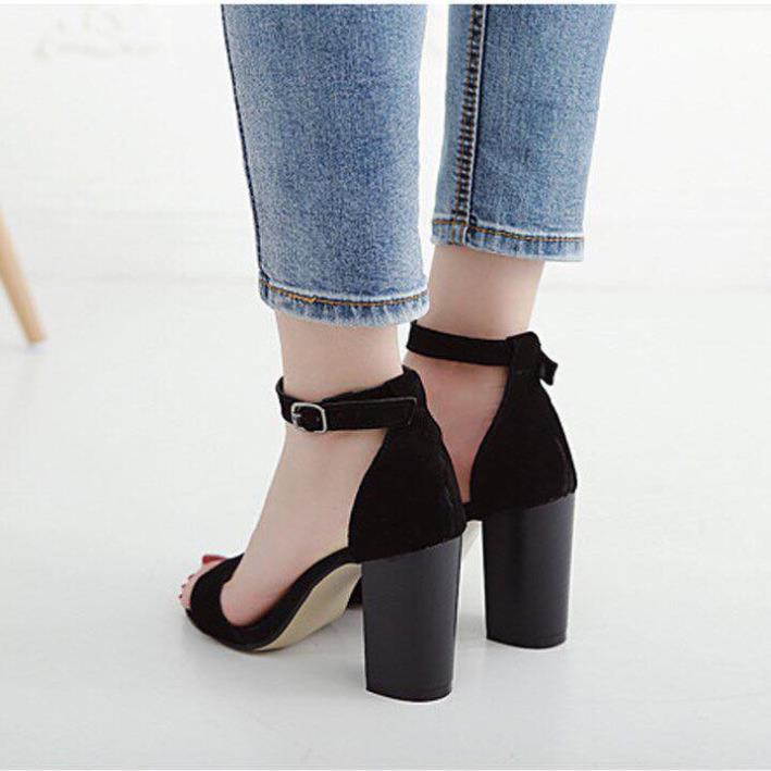 [ẢNH THẬT] Giày cao gót sandal 7cm bản ngang đen