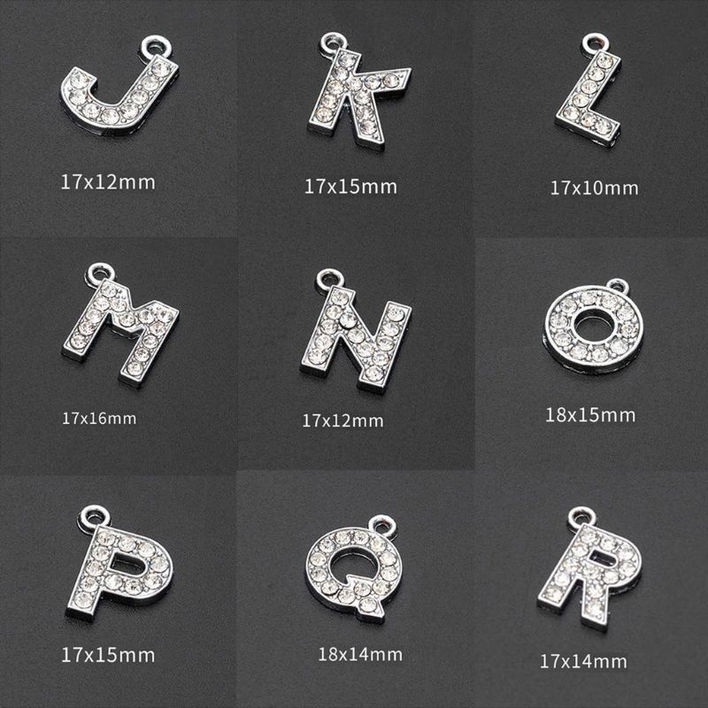 Set 26 Mặt Vòng cổ Khắc Chữ Cái A-Z Đính Đá Pha Lê