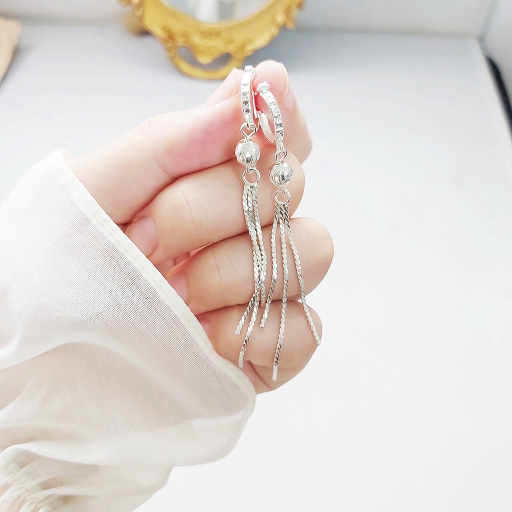 Bông tai bạc Bông bi tua hàng phay bóng đẹp