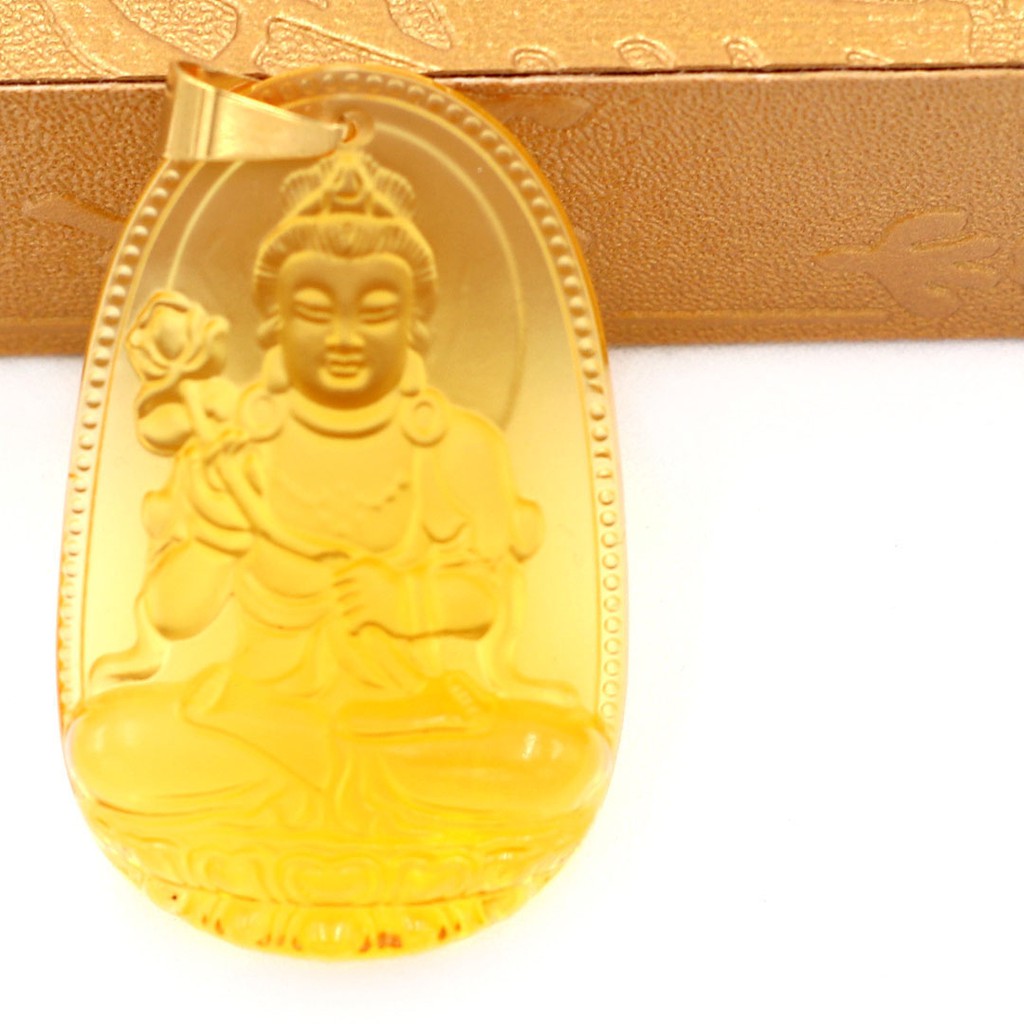 Mặt phật Đại Thế Chí Bồ Tát Pha Lê vàng 5cm - Phật bản mệnh tuổi Ngọ - Mặt size lớn - Tặng kèm móc inox