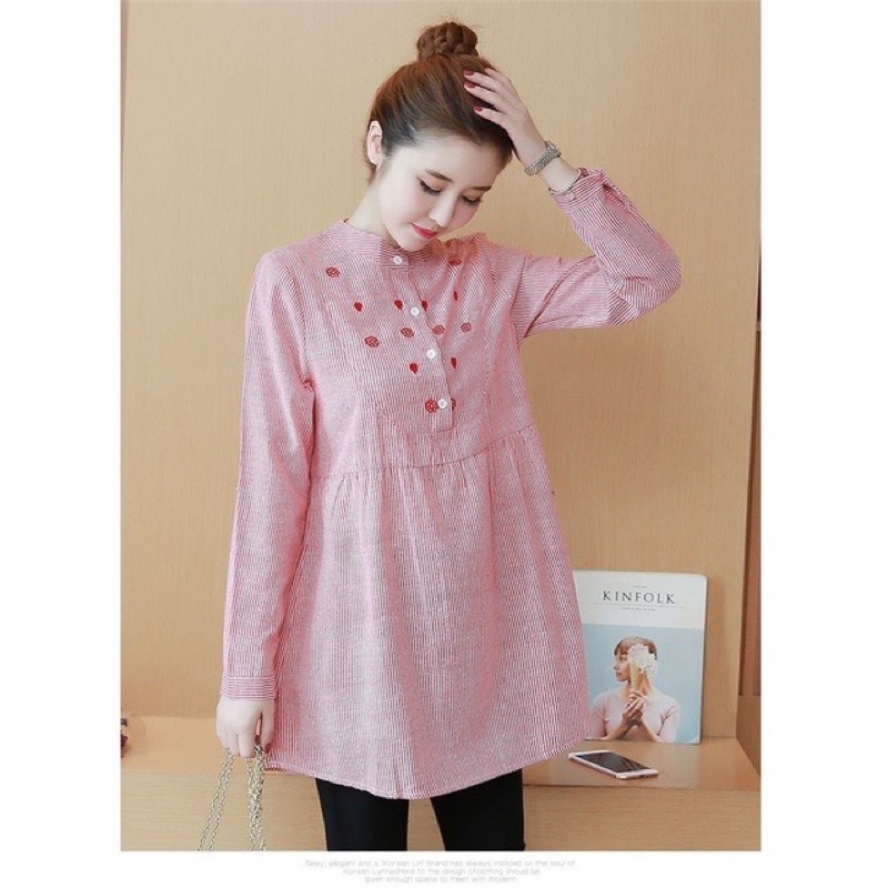 Áo Bầu thêu nổi siêu xinh,dáng xuông ,cổ đức mặc đi học ,đi làm ,đi chơi siêu xinh,freesize 43-68kg