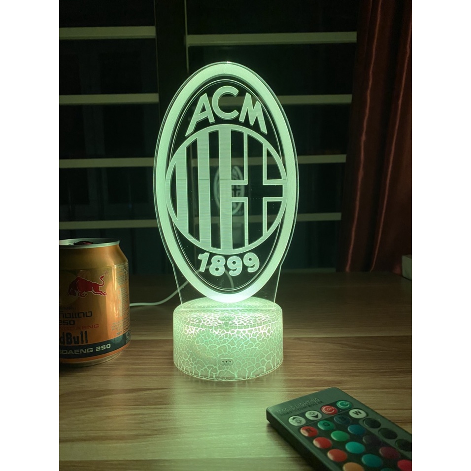 Đèn ngủ 3D CLB bóng đá Ac Milan đế pha lê kèm điều khiển từ xa - Đèn Led 16 màu