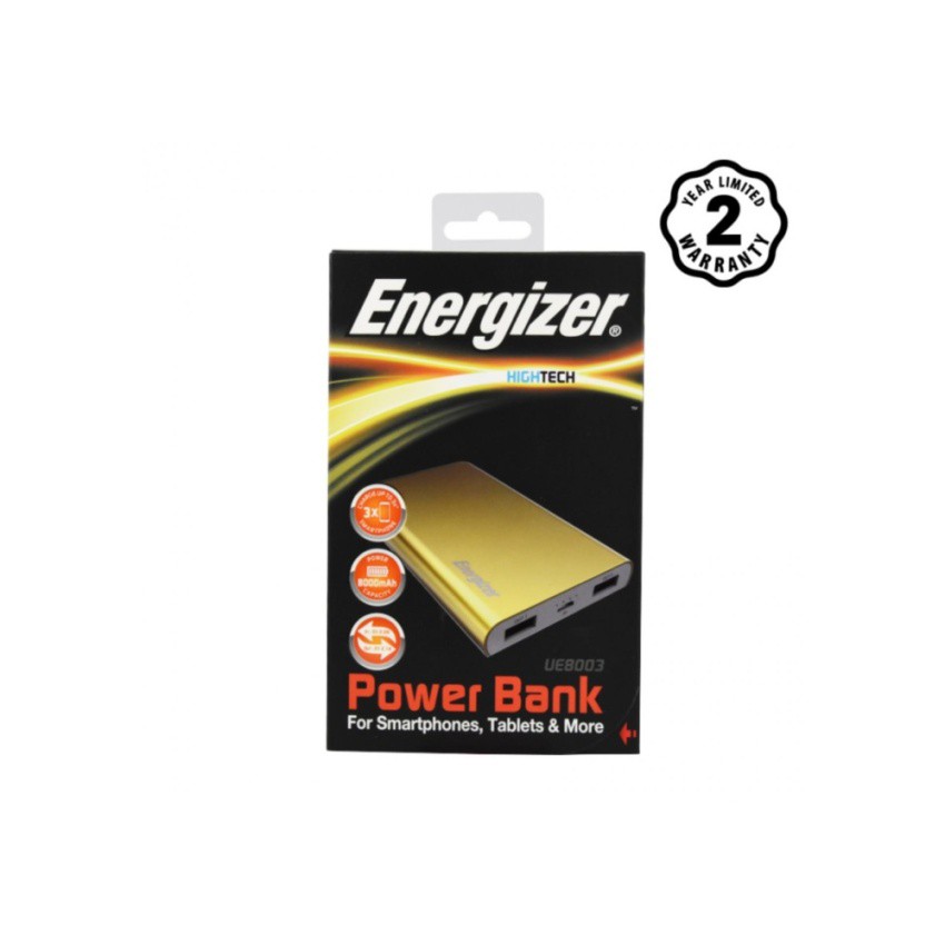 Pin sạc dự phòng Energizer 8000mAh Li-Po 2 cổng Output - UE8003 (Vàng Đồng)