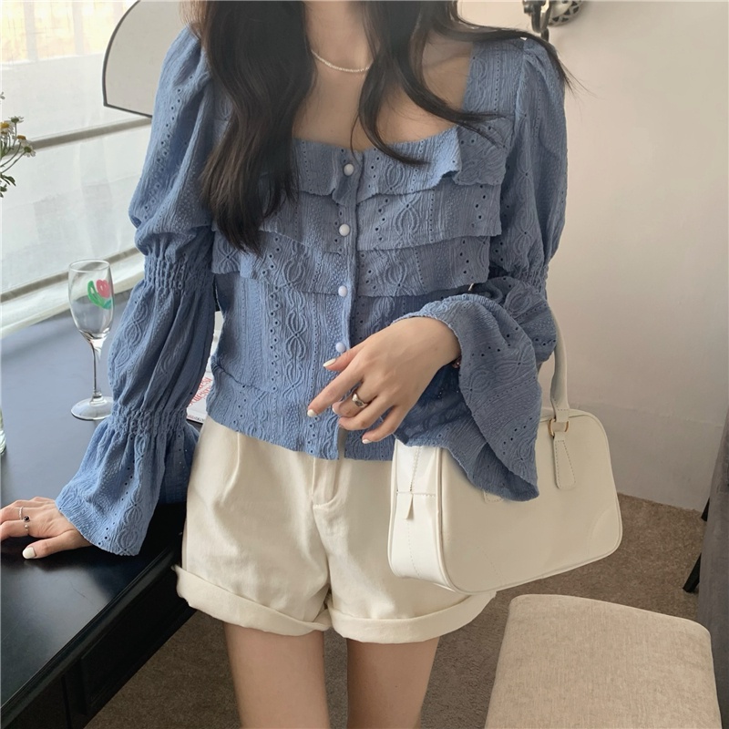 Áo Ren Cổ Vuông Tay Phồng Thời Trang Mùa Thu Pháp Cổ Điển Dành Cho Nữ 54427