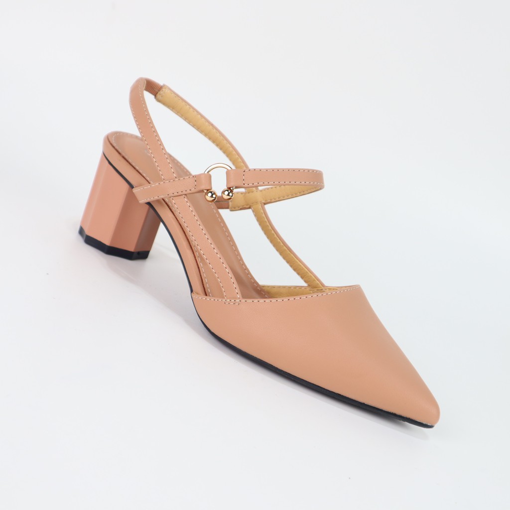 Giày sandal cao gót nữ mũi nhọn thanh lịch hở hậu ôm chân gót trụ 5cm quai thun êm mềm đi học đi làm đi chơi Cillie 1065