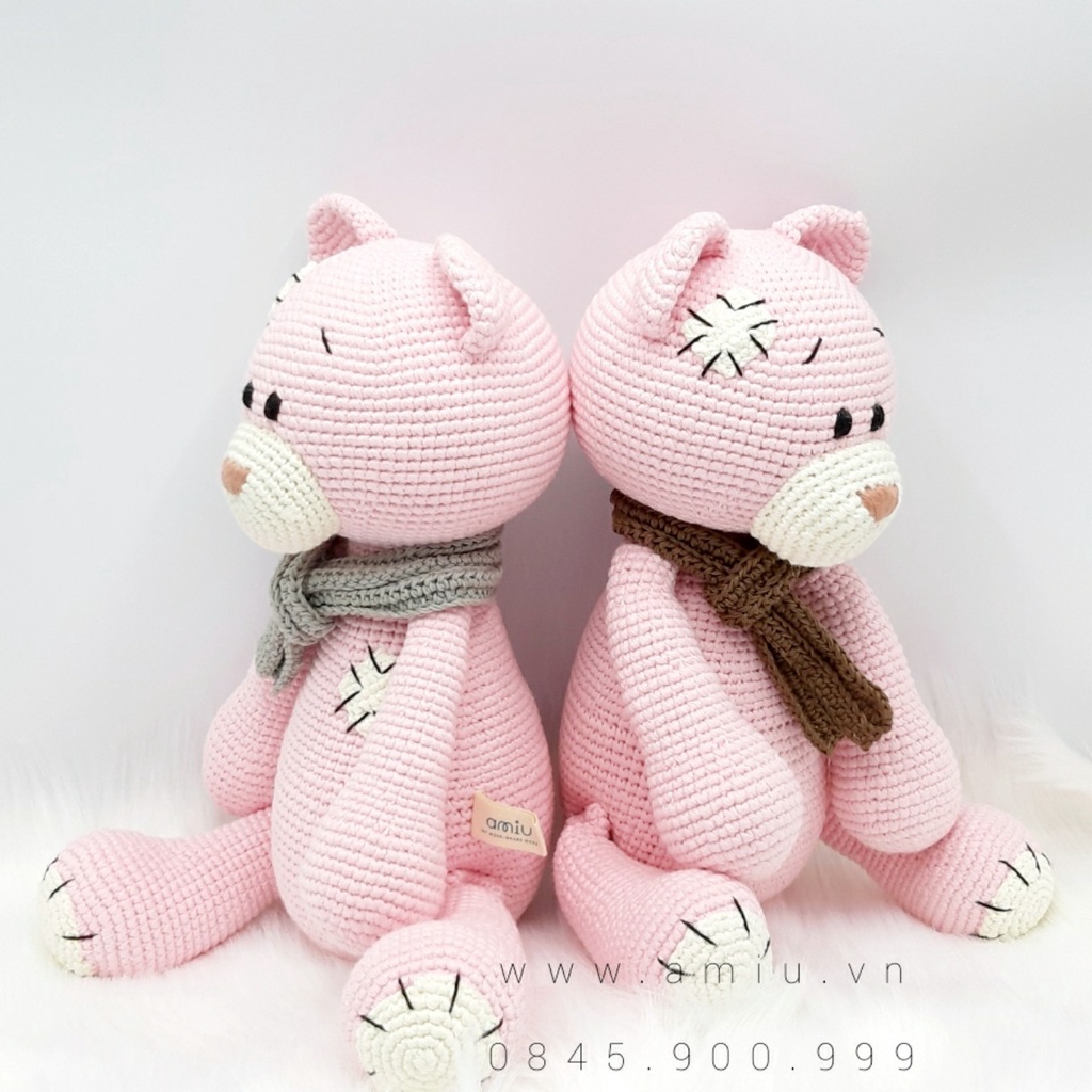 Gấu bông móc len Amigurumi cao cấp Amiu Việt Nam - Gấu vá xanh ghi đá handmade - SP000371