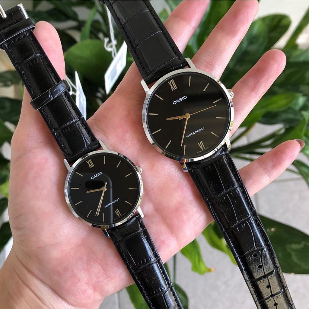 Đồng hồ cặp đôi nam nữ giá rẻ chính hãng CASIO MTP-VT01 và LTP-VT01 mặt tròn đơn giản, pin 3 năm