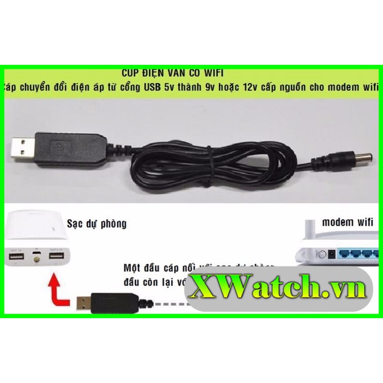 Cáp chuyển đổi USB Boost DC 5V sang 9V 12V USB nâng cao + Đầu nối 5.5mm cho bộ cấp nguồn/bộ sạc/bộ chuyển đổi nguồn