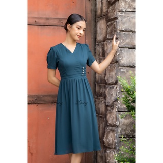 Đầm xoè Kristin 6161 màu trơn ly eo cổ V giá tốt váy Lucy