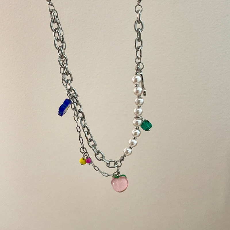 Vòng cổ Thép Titan Mặt Hoa Thủy Tinh Đính Ngọc Trai Dễ Thương