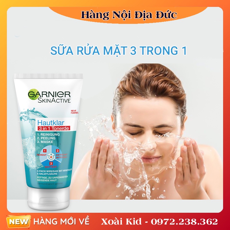 Sữa rửa mặt Garnier Hautklar 3in1 Đức -Date mới đủ Bill