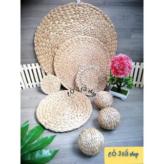 quả cầu, thảm, Sản phẩm đan thủ công từ sợi lục bình phơi khô decor mới lạ, trang trí độc đáo, cói