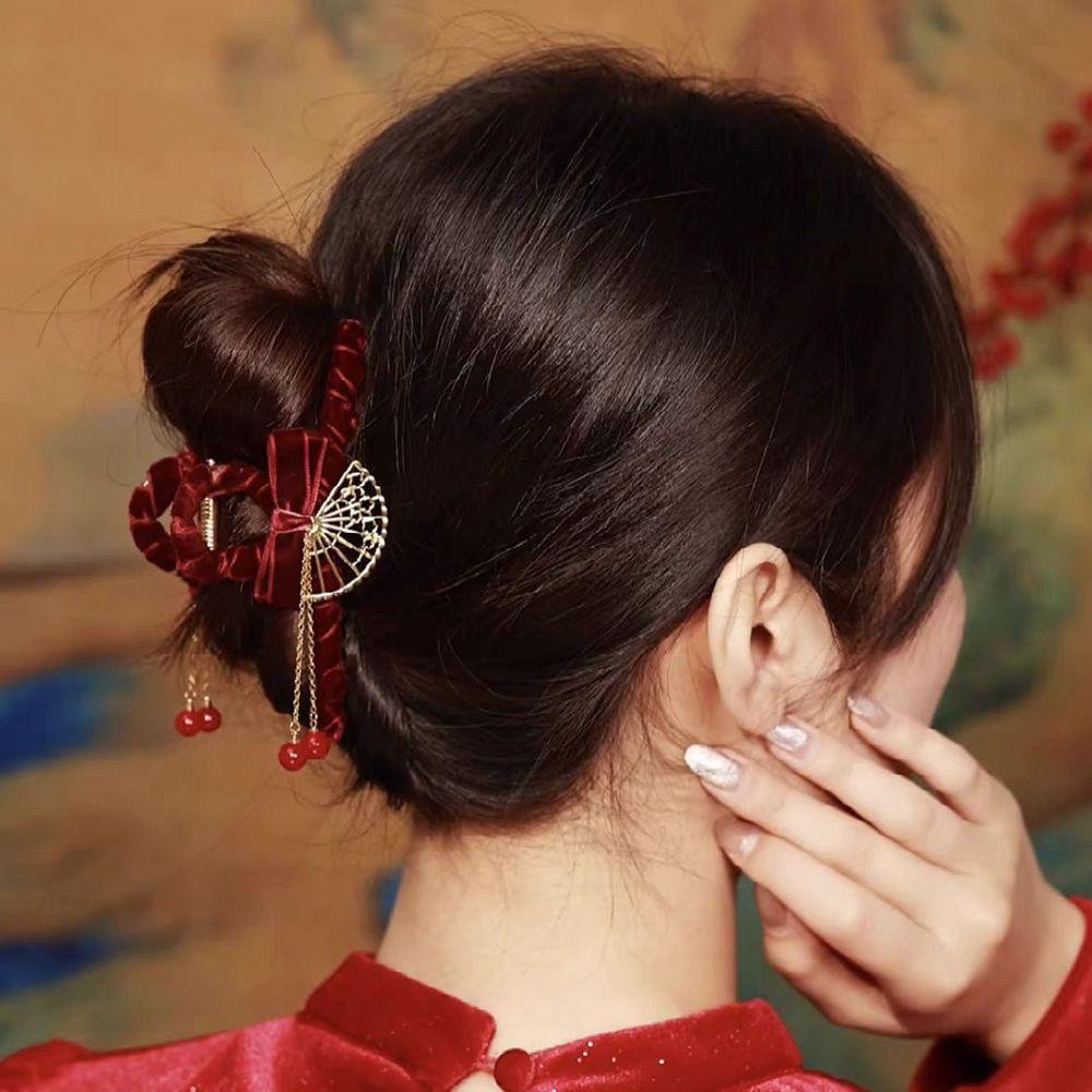 Kẹp Tóc Nơ Cỡ Lớn Bằng Nhung Phong Cách Trung Hoa Đơn Giản WMES15H Cho Nữ