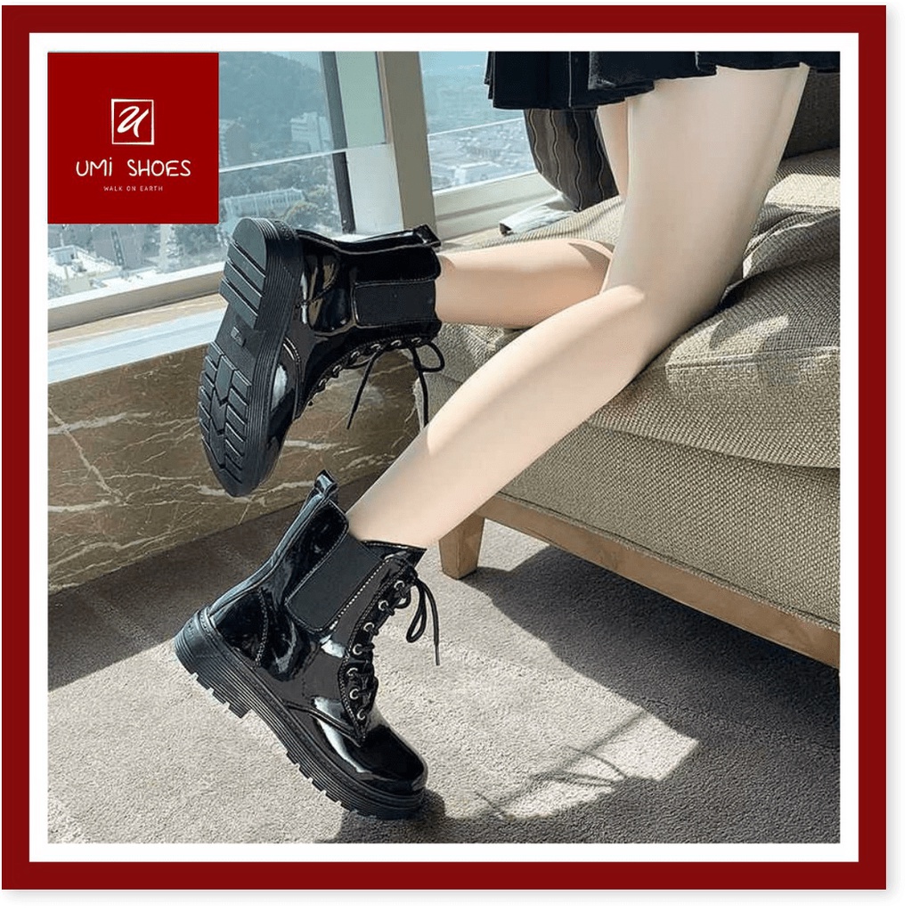 💖 [ Giày bốt ulzzang cao cổ buộc dây cổ chun đế bằng da bóng da trơn cá tính đẹp mới xinh thời trang năng động