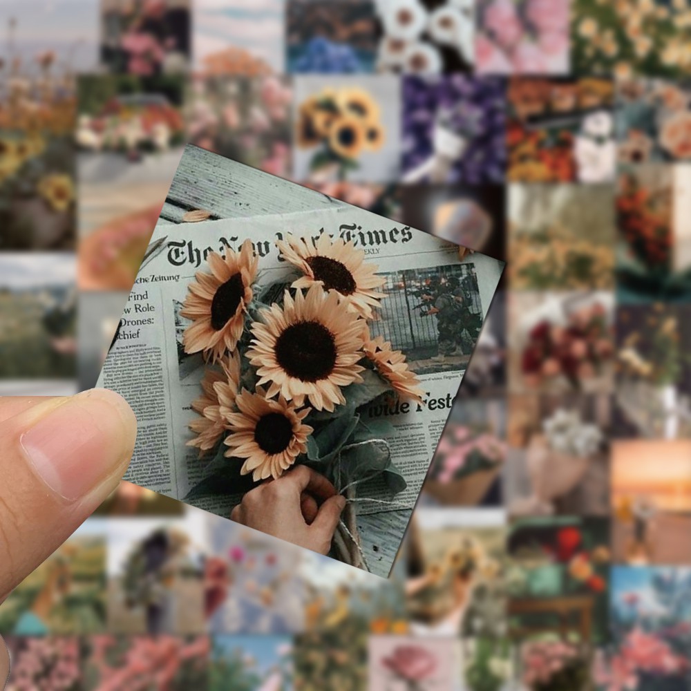 Set 52 Miếng Dán Trang Trí Sổ Tay Họa Tiết Hoa Xinh Xắn Chống Thấm Nước diy