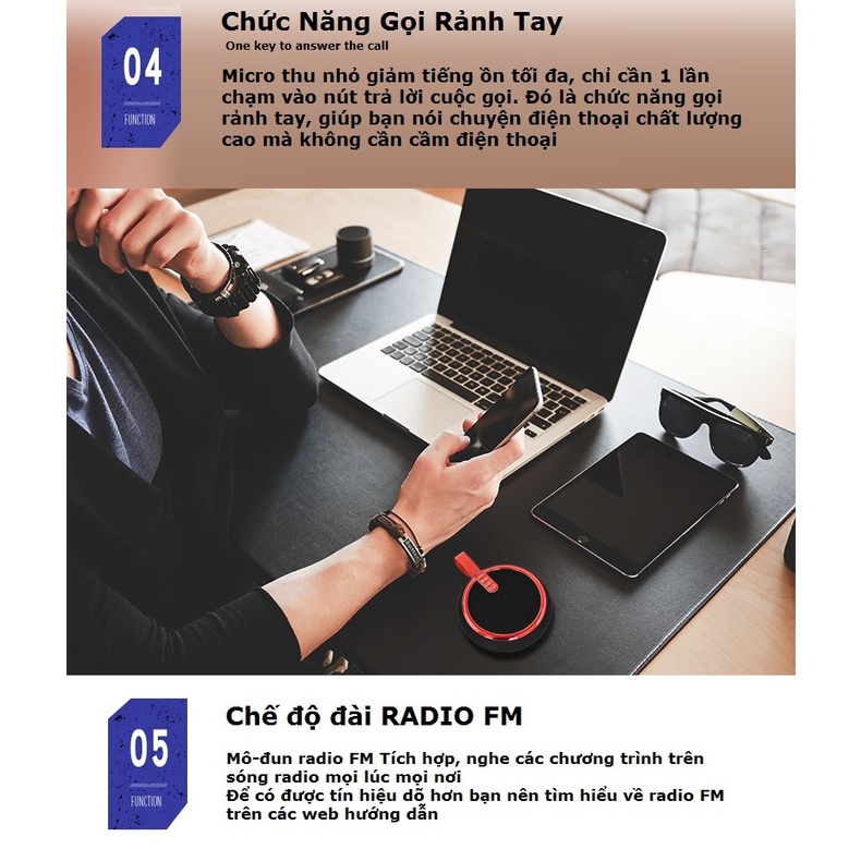 Loa Bluetooth Mini Nghe Nhạc Hay Cầm Tay Nhỏ Gọn Có Móc Treo Giá Rẻ Hỗ Trợ Thẻ Nhớ Cổng 3.5mm - Gutek BS119