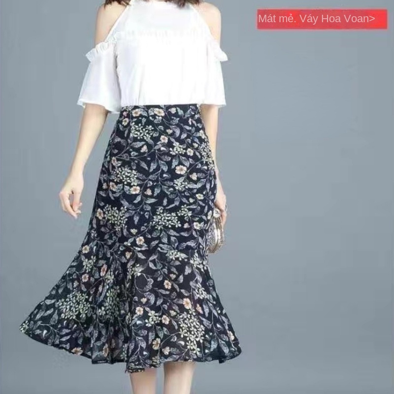 Chân váy họa tiết hoa thanh lịch trẻ trung cho nữ