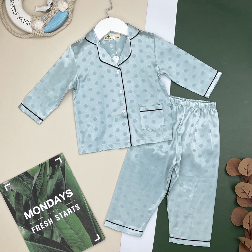 Bộ pijama lụa cao cấp LiTibaby bé gái dài tay thu đông cho bé từ khoảng 11-23kg. Chất lụa đẹp, mềm, mịn, mát