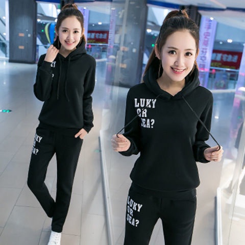 ❤Set đồ thể thao phối nhung dày có mũ trùm✪Bộ đồ thời trang mùa đông dành cho nữ | BigBuy360 - bigbuy360.vn