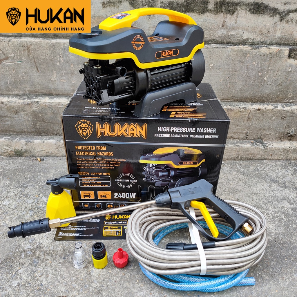 Máy rửa xe gia đình Hukan công suất 2400W, motor dây đồng bảo hành 12 tháng
