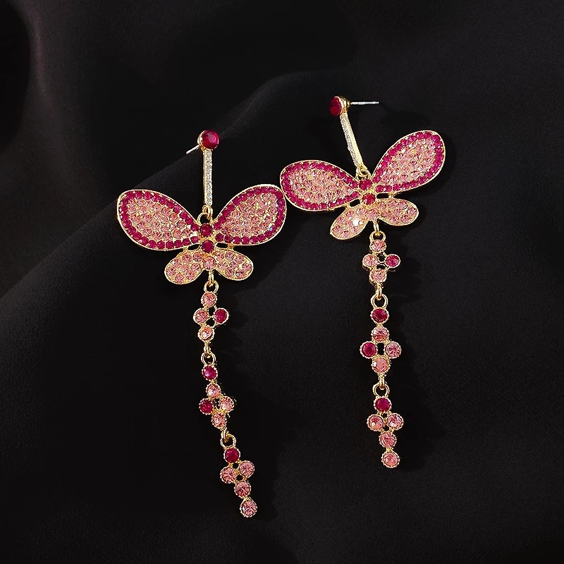 Bông Tai Dáng Dài Phối Tua Rua Hình Bướm Đính Kim Cương Màu Bạc Phong Cách Hàn Quốc Thời Trang Mới 2021 Cho Nữ