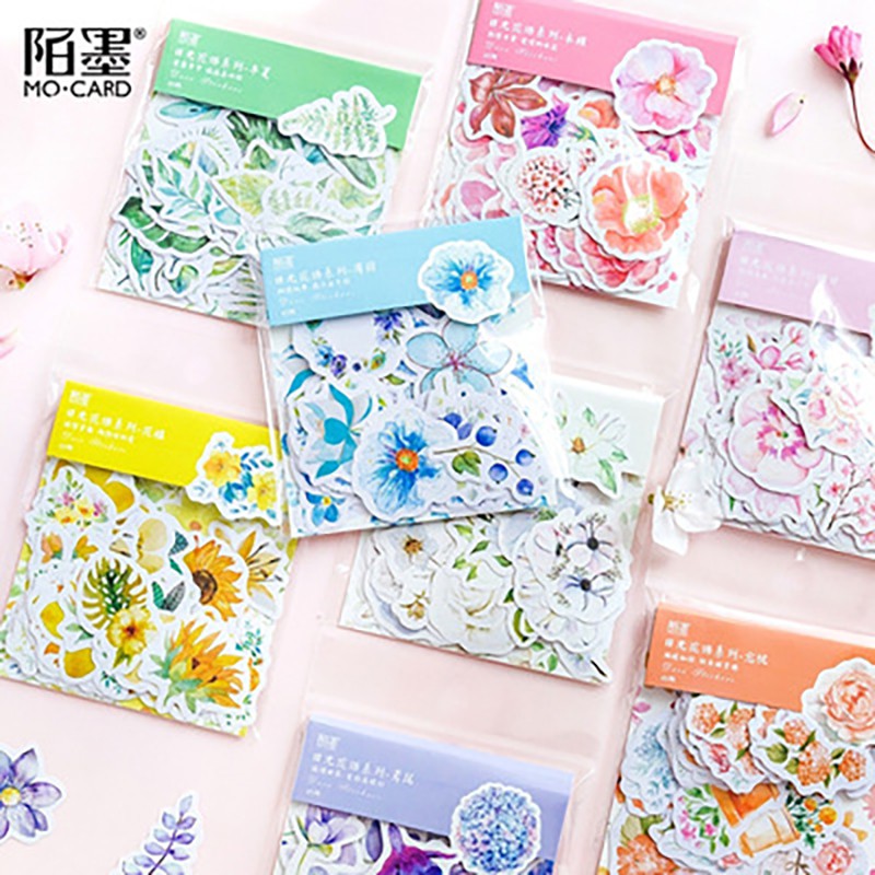 Set 45 miếng dán 8 họa tiết xinh xắn dùng trang trí sổ lưu niệm