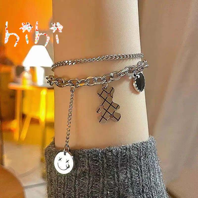 Vòng đeo tay hai lớp bằng hợp kim hình mặt cười thời trang dành cho nữ