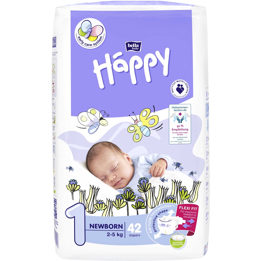 Bỉm dán BELLA HAPPY nhập khẩu Pháp 42 miếng cho bé 2-5kg thoáng mát, thấm hút, chống tràn