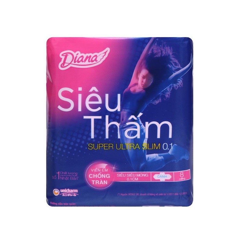 Băng Vệ Sinh Siêu Thấm Siêu Siêu Mỏng Diana Super Ultra Slim 0.1 (8 miếng/23cm)