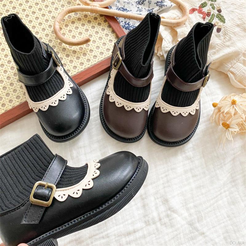 Giày bốt da đế mềm chống trượt cho bé gái