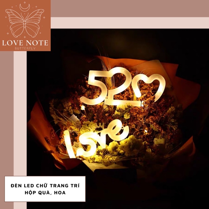 Đèn LED chữ LOVE & 520 trang trí quà tặng, hoa, bàn học và phòng ngủ