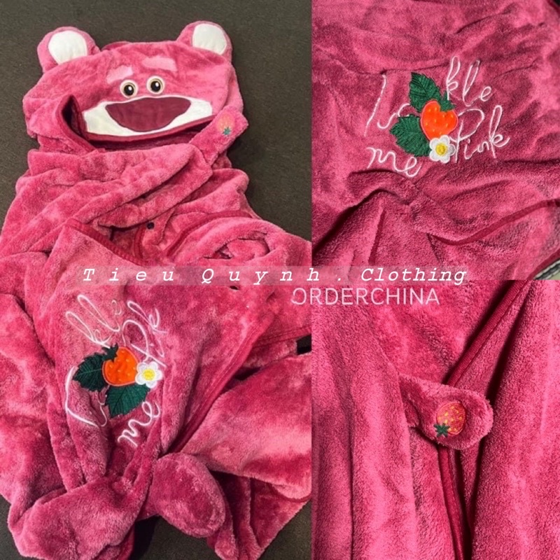 Chăn lông cừu gấu dâu mũ choàng hàng Order (Chuẩn hình nhé)