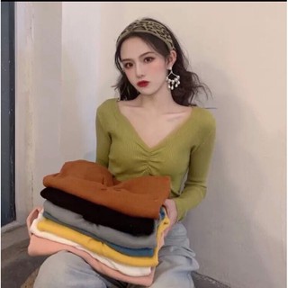 Áo len co giãn mềm nhẹ cổ tim xinh xắn