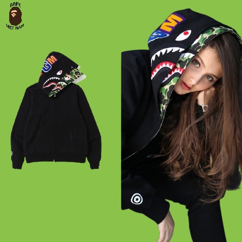 [ODER] Áo Hoodie Jacket Bape Shark fullzip Black 2 mũ Phối 3 màu Camo Green, Blue, Pink SS2021 BapeVN | BigBuy360 - bigbuy360.vn