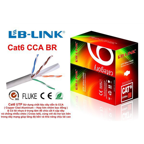 Cuộn dây cáp mạng LB-LINK Cat6 UTP CCA BR 0.4mm(Giá buôn - Cả cuộn 305m) màu xanh hoặc trắng