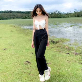 KOOKY HOUSE - QUẦN OLLIE PANTS ĐEN - Quần ống suông / ống đứng hack chiều dài chân