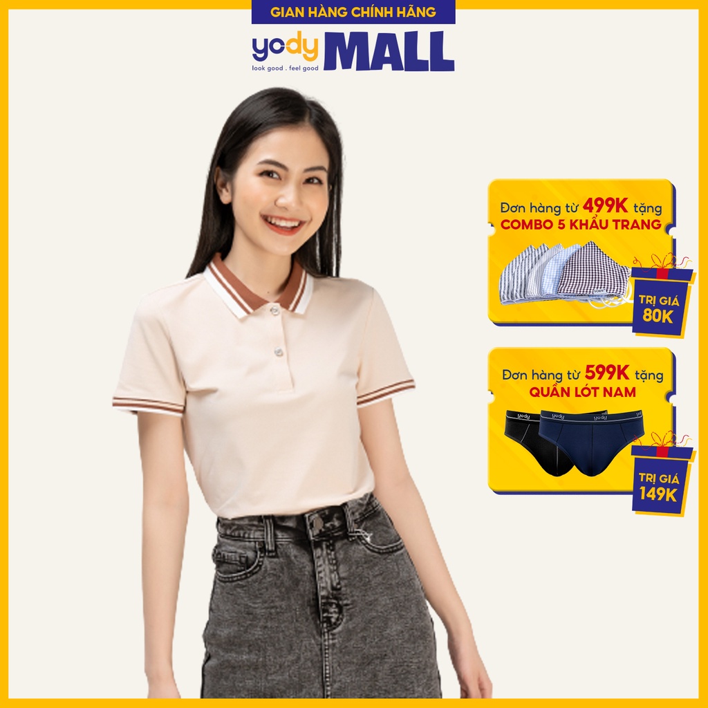 Áo thun polo nữ phối bo YODY cổ bẻ cao cấp tôn dáng co dãn tốt nhiều màu APN3706