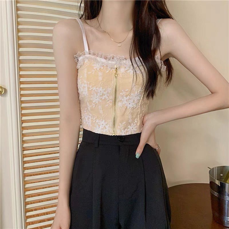 Áo Bra Nữ Hai Dây Croptop - Dây Khóa Đồng Thời Thượng Họa Tiết Ren Hoa Quyến Rũ MS 2210