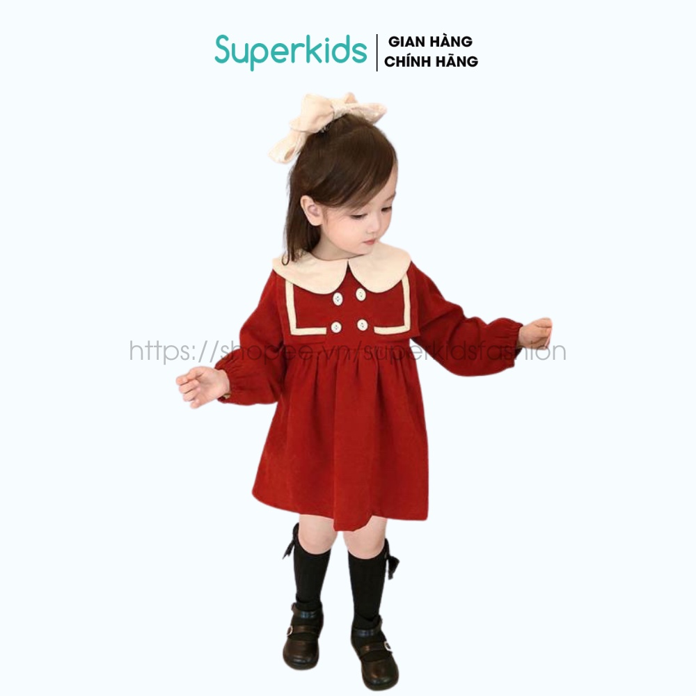 Váy Tết cho bé - Váy Nhung babydoll tiểu thư dễ thương 8-22kg QATE776