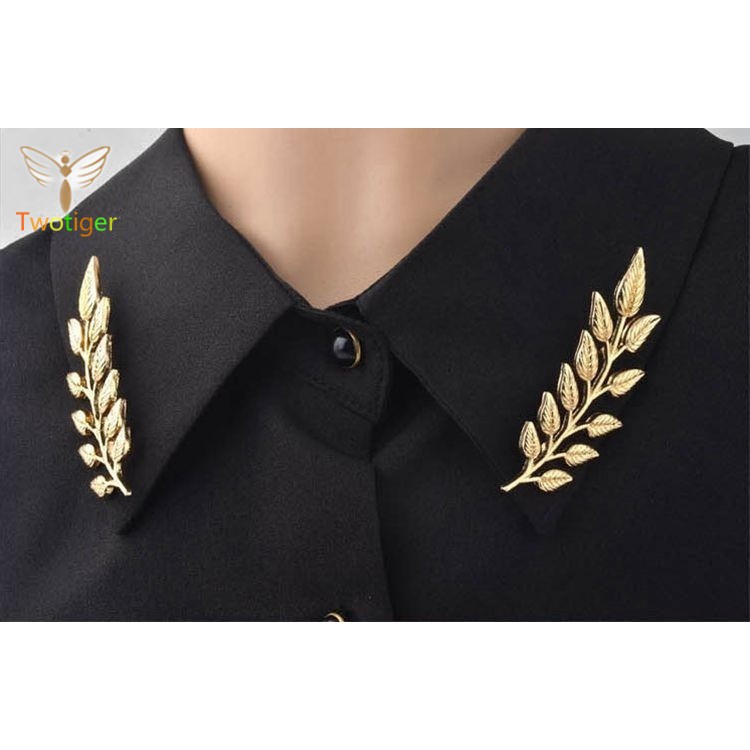 2Pcs/Kit Fashion Jewellery Couples Gold-Plating Leaf Brooch Collar Pin Suit Tie ...