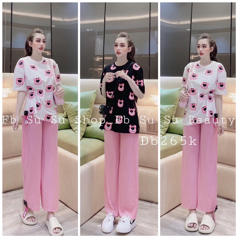 SET QUẦN SUÔNG BÁO HỒNG COTTON CHUẨN SHOP