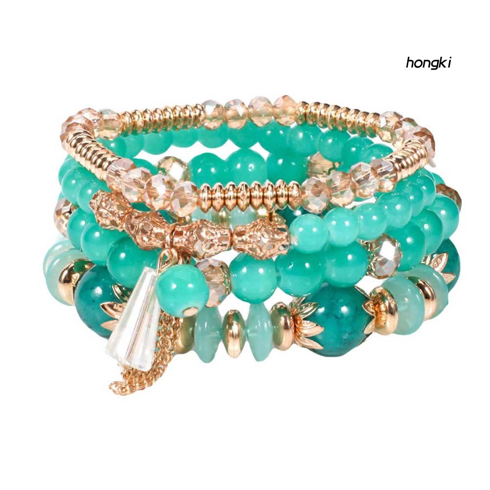 Bộ 4 vòng đeo tay chuỗi hạt ngọc trai nhân tạo thời trang phong cách Boho dành cho nữ