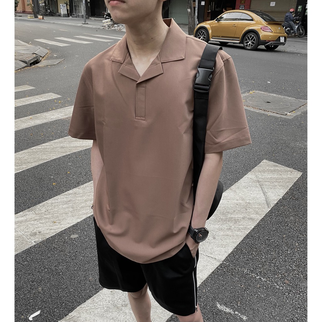 ÁO SƠ MI cổ vest CHUOT TRANG không nút KKL /nâu /cafe