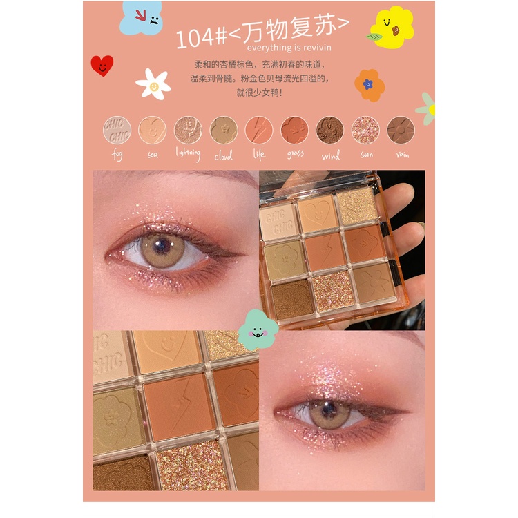 Bảng phấn mắt Flortte chín màu tông lì và ánh ngọc trai trẻ trung ABG MAKEUP