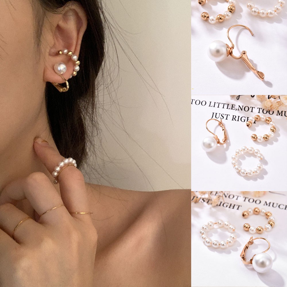 Bộ 3 Khuyên Tai Đính Ngọc Trai Nhân Tạo Sang Trọng Cho Nữ